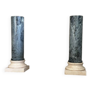 Paire de colonnes en - travertin marbre