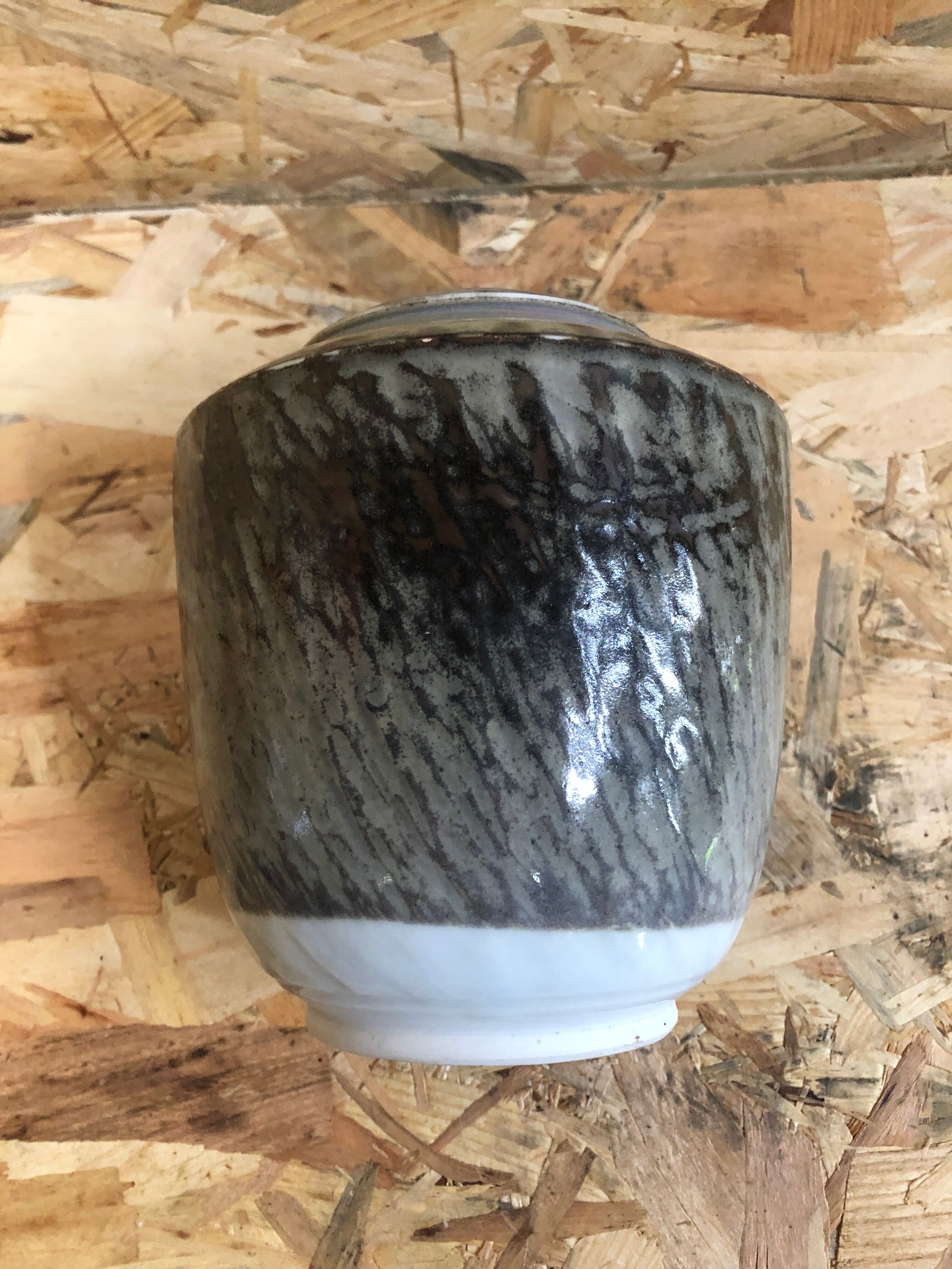 Old Ceramic Vase White Brown Grey 70s Signature Vintage