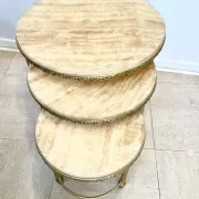 Set of 3 nesting tables in marble and gold metal – 1970s