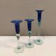 Royal Copenhagen set of 3 candle holders, model Harlequin in blue/turquoise glass.