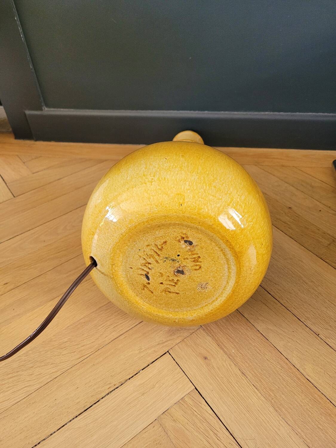 Mustard yellow glazed ceramic lamp base