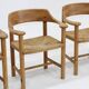 Set vintage dining table and dining chairs pine wood papercord