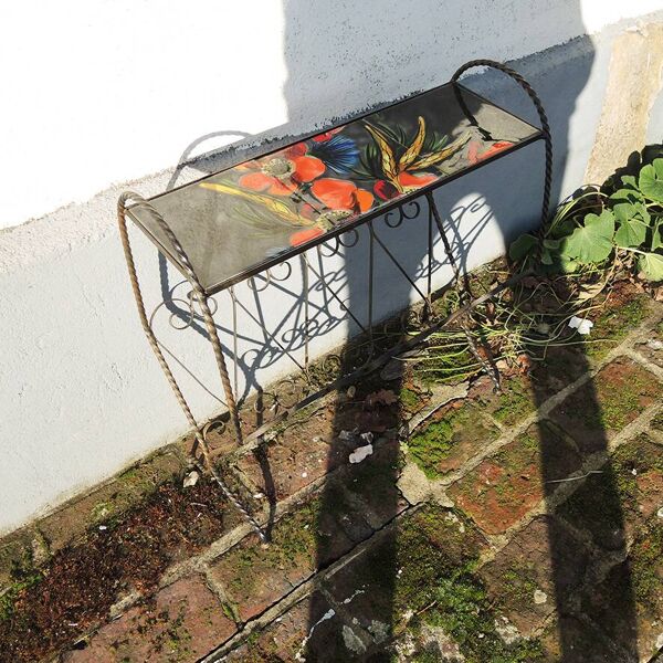 Ancien porte-revue en fer forgé et céramique