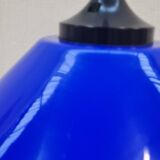 Conical pendant light in blue opaline glass
