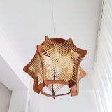 Vintage 1960s wood and straw wooden ceiling hanging lamp