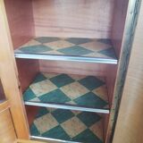 Buffet de cuisine galbe allemand double corps orme 1950s 6 tiroirs vitrine mag