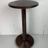 Brutalist Wood Turned Wine Press Side Table