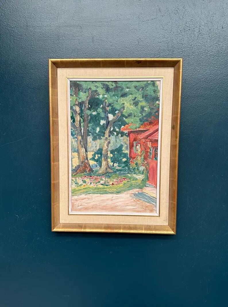 Original Swedish Oil on Panel – “House in Naantali” by John Rosenqvist – Signed – Vintage and Framed – 56.5 × 42 cm (22.2" × 16.5")