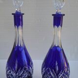 Pair of cobalt blue crystal decanters