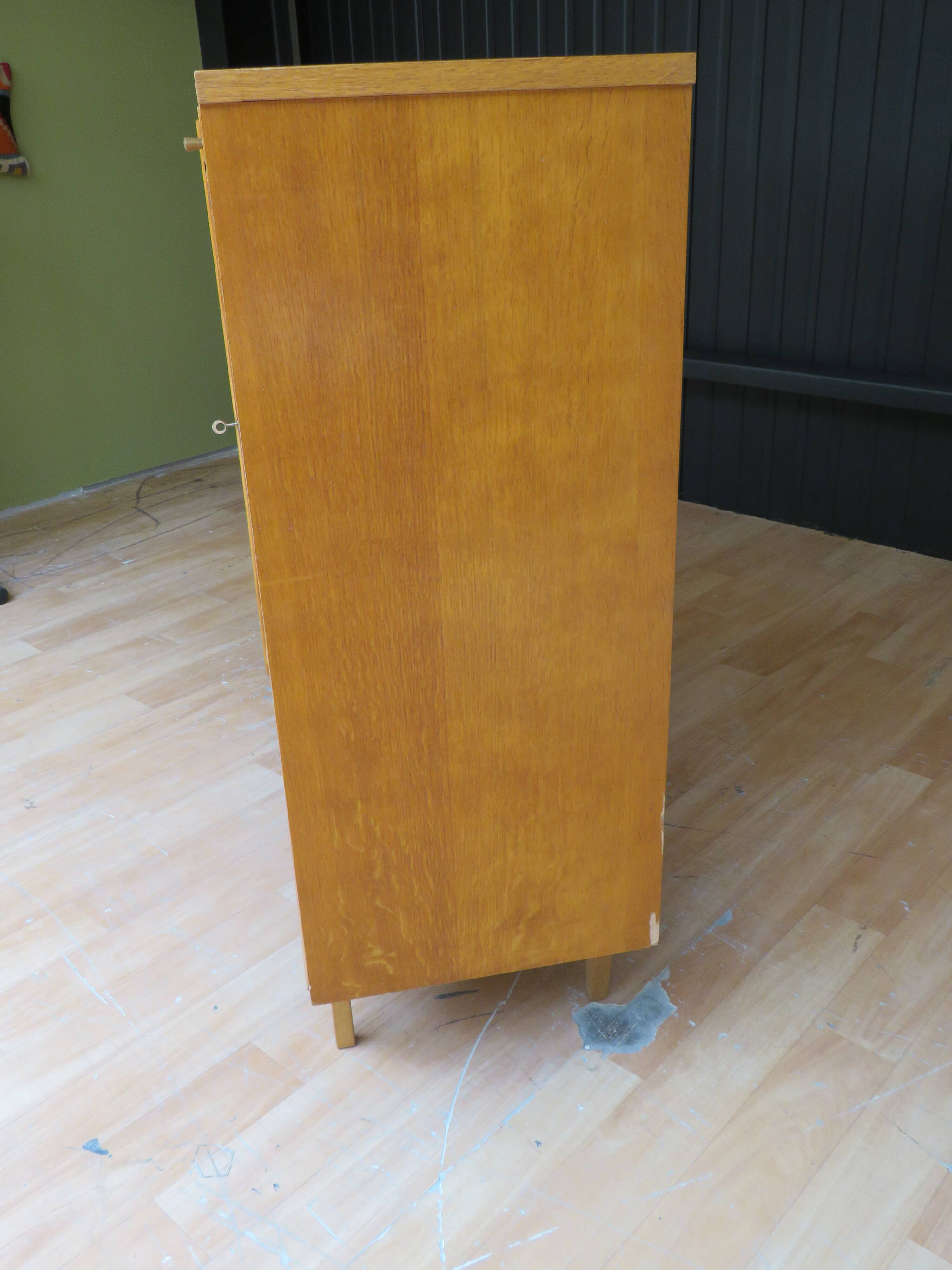 Wardrobe secretary child 60s wood and rattan feet compass