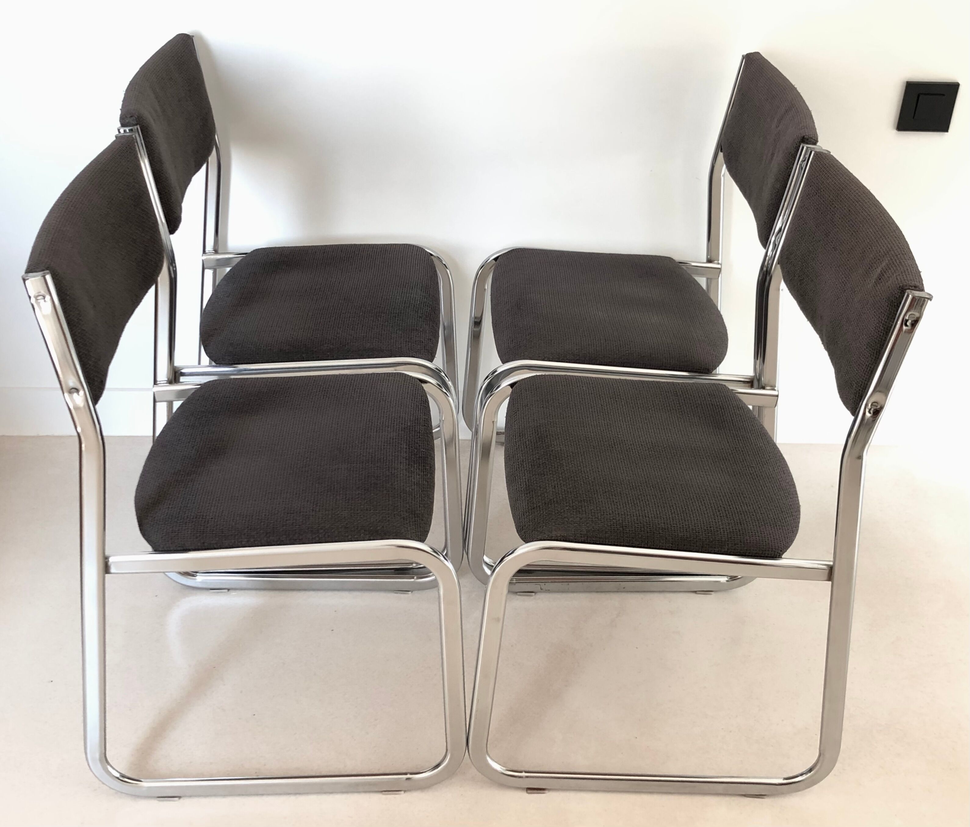 Chrome chair in gray fabric, Italy 1970s