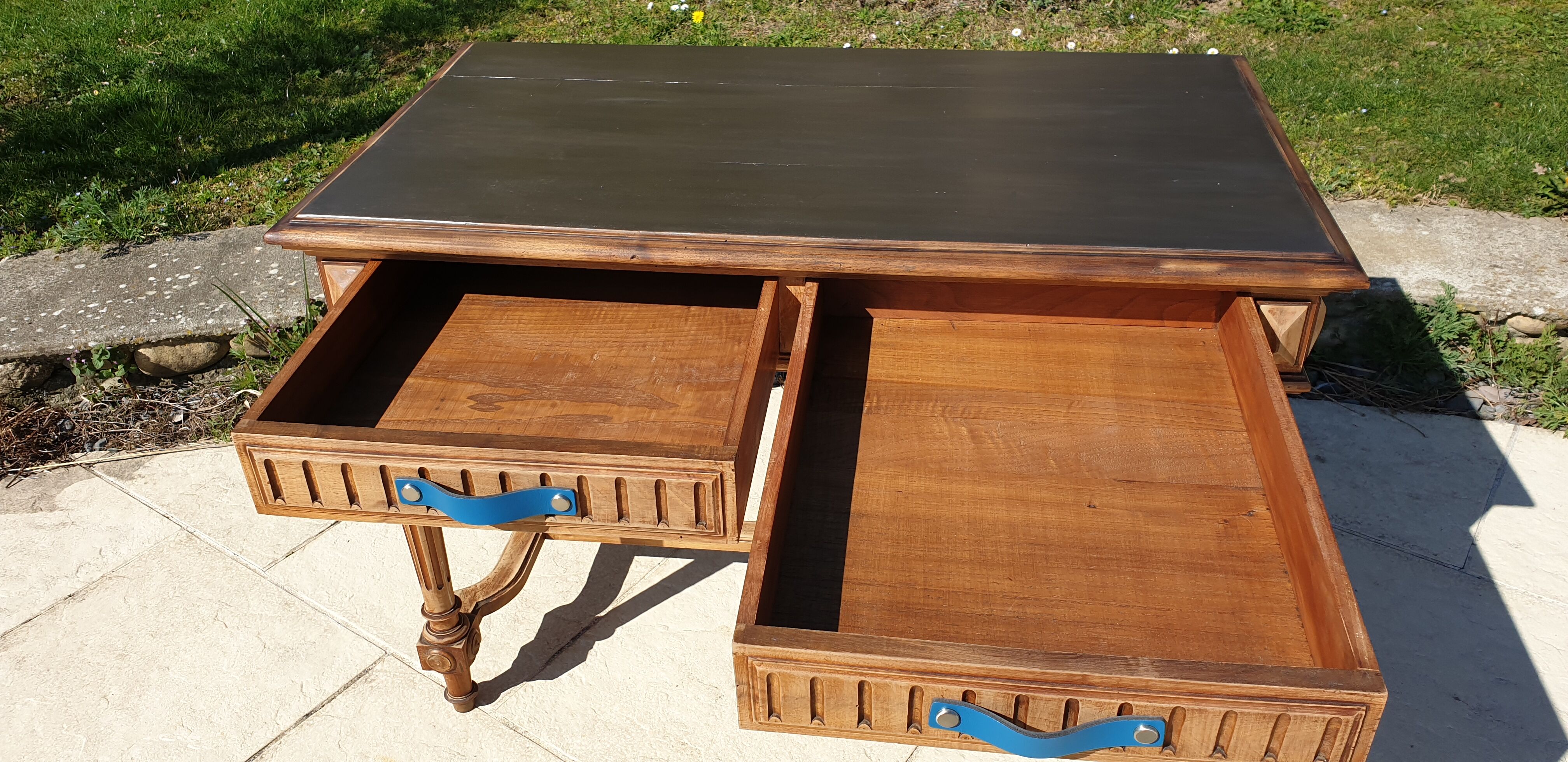 Renovated Henri II style desk with drawers