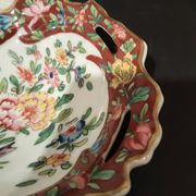 Double porcelain servant with floral decoration, polychrome and gilding – f
