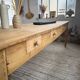 Pine and oak farmhouse table with multiple drawers, communal type, 240cm.