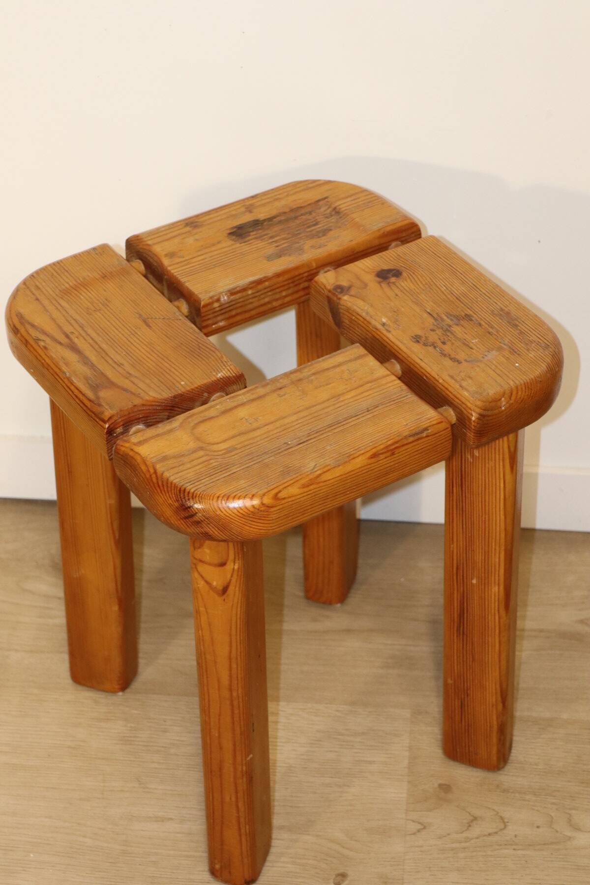 Vintage pine stool by Olof Ottelin - 1960