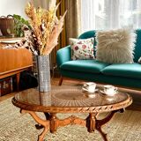 Table basse en bois et cannage