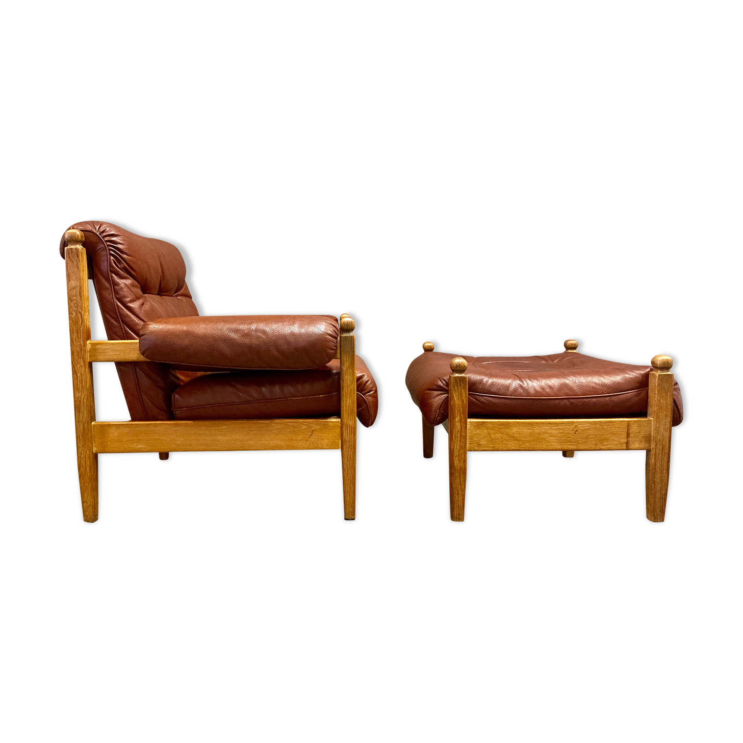 Armchair and its Ottoman leather design 1950.
