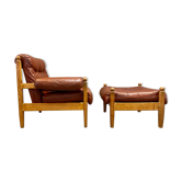 Armchair and its Ottoman leather design 1950.
