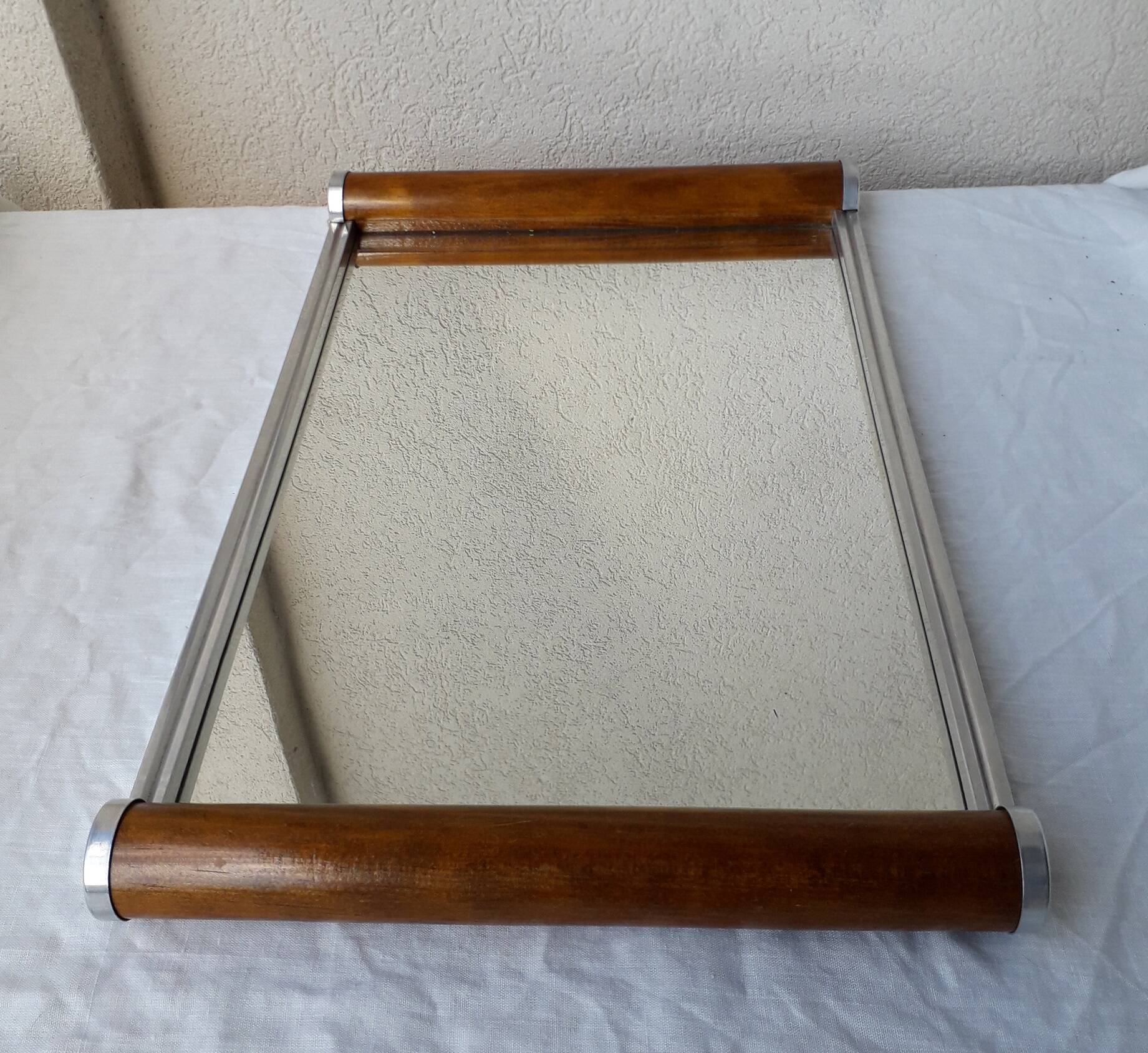 Mirror and wood tray