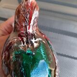 Earthenware pitcher signed vallauris, brown, orange, green, flammé décor, tbe.