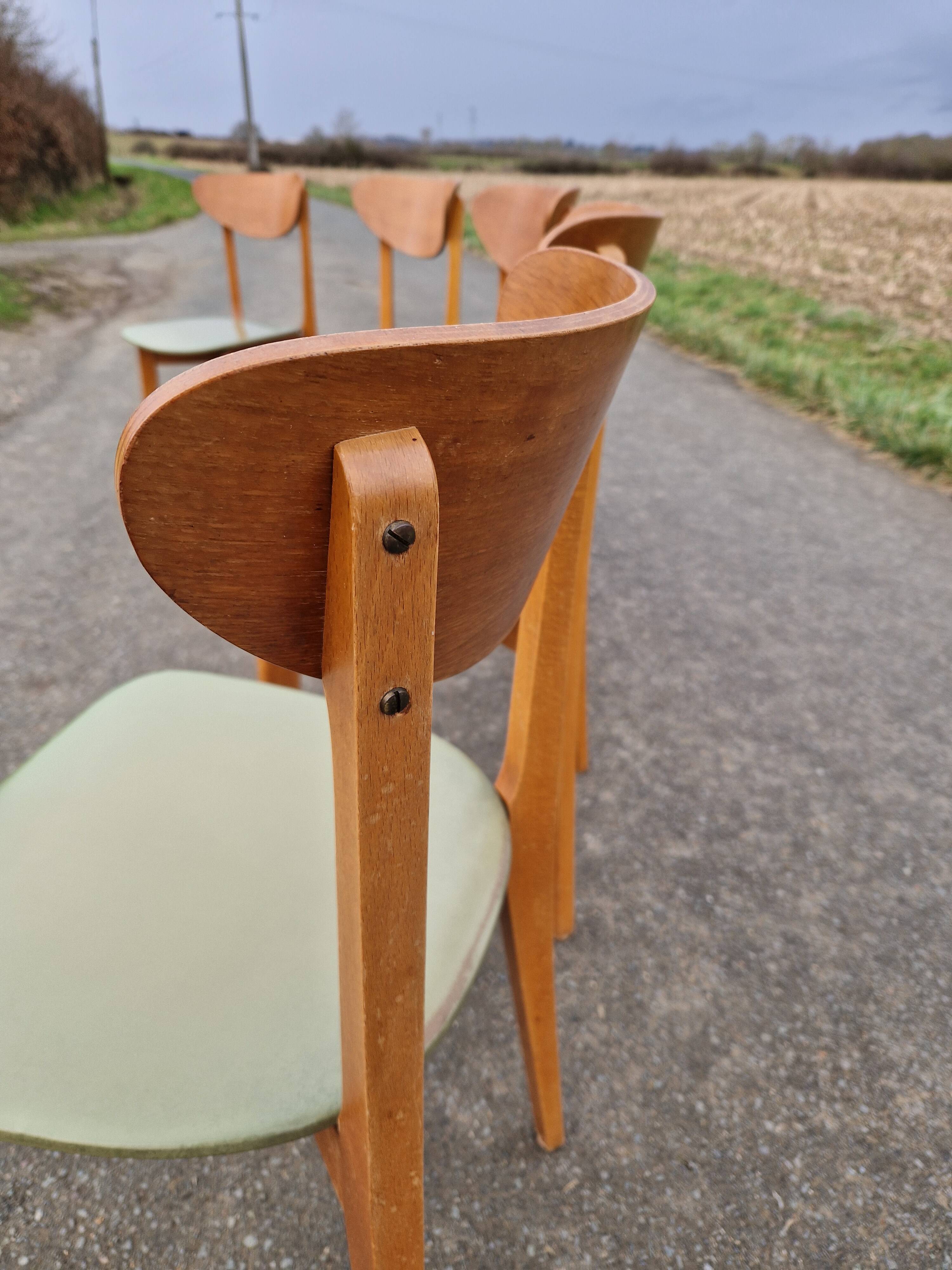 Set of 5 vintage Scandinavian style chairs