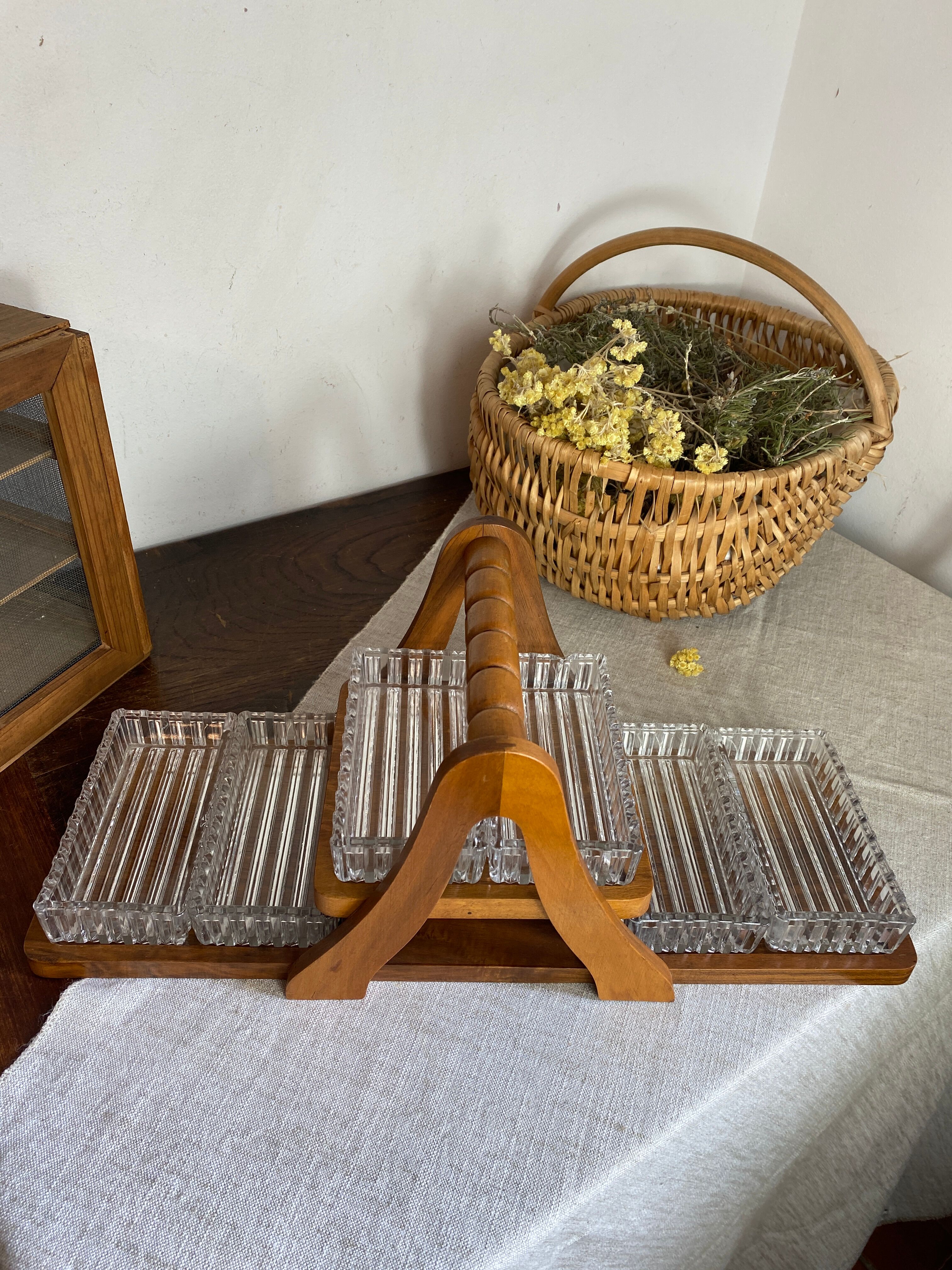 Art Deco wooden compartmented servant