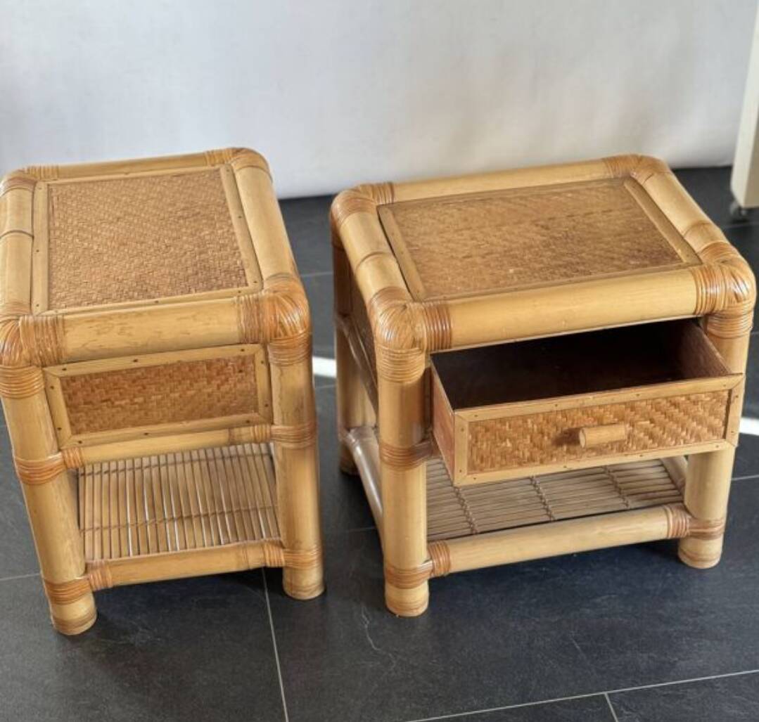 Vintage bamboo bedside tables