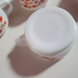 set of 6 vintage Arcopal Scania mugs with small orange liberty flowers from the 70s