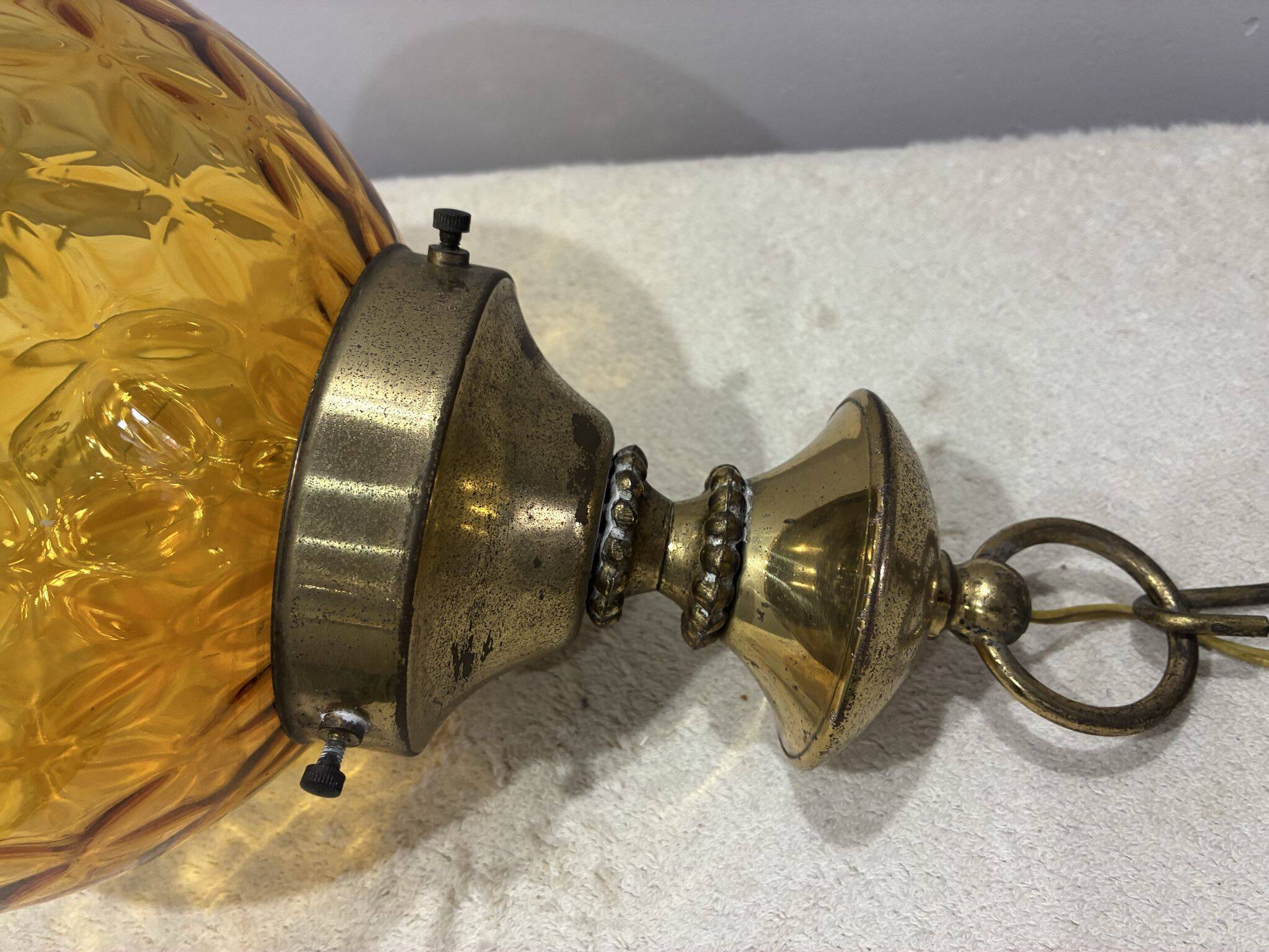 Murano amber glass and brass pendant lamp, Italy 1960s