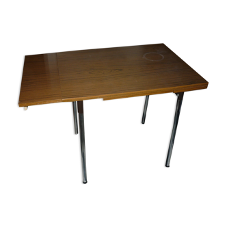 Brown formica table with 2 extension cords and drawer