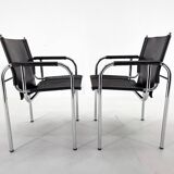 Pair of 1970s Vintage Hans Eichenberger Leather & Chrome Lounge Chairs, Labeled