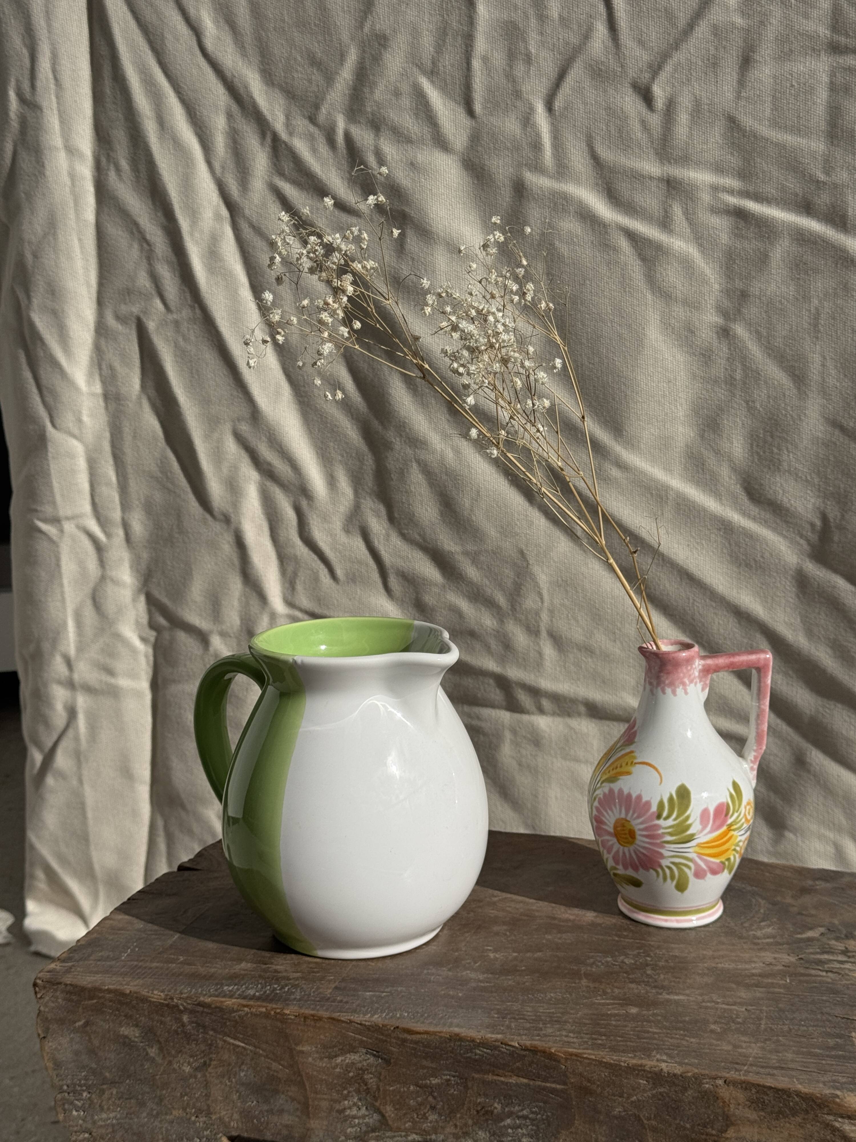 Mini vase with stylised flowers in green and yellow roses, H15.5.