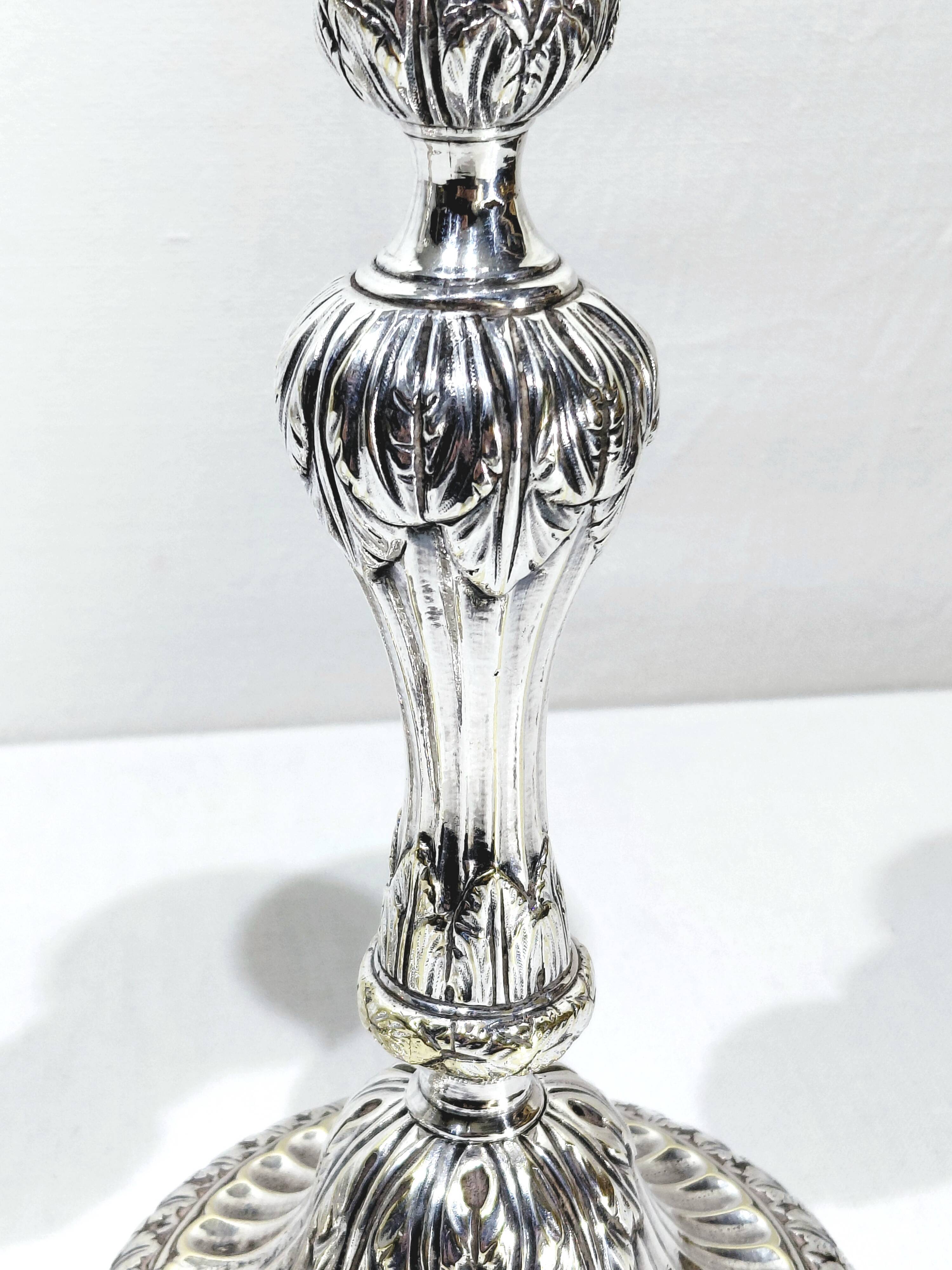 PAIR OF SILVERED BRONZE CANDLESTICKS