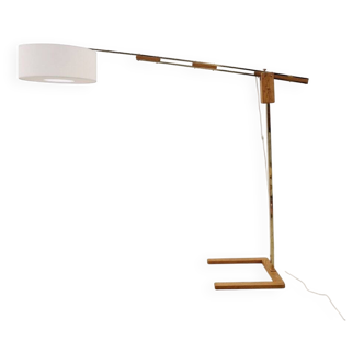 Adjustable brass and oak floor lamp, Italy 1970