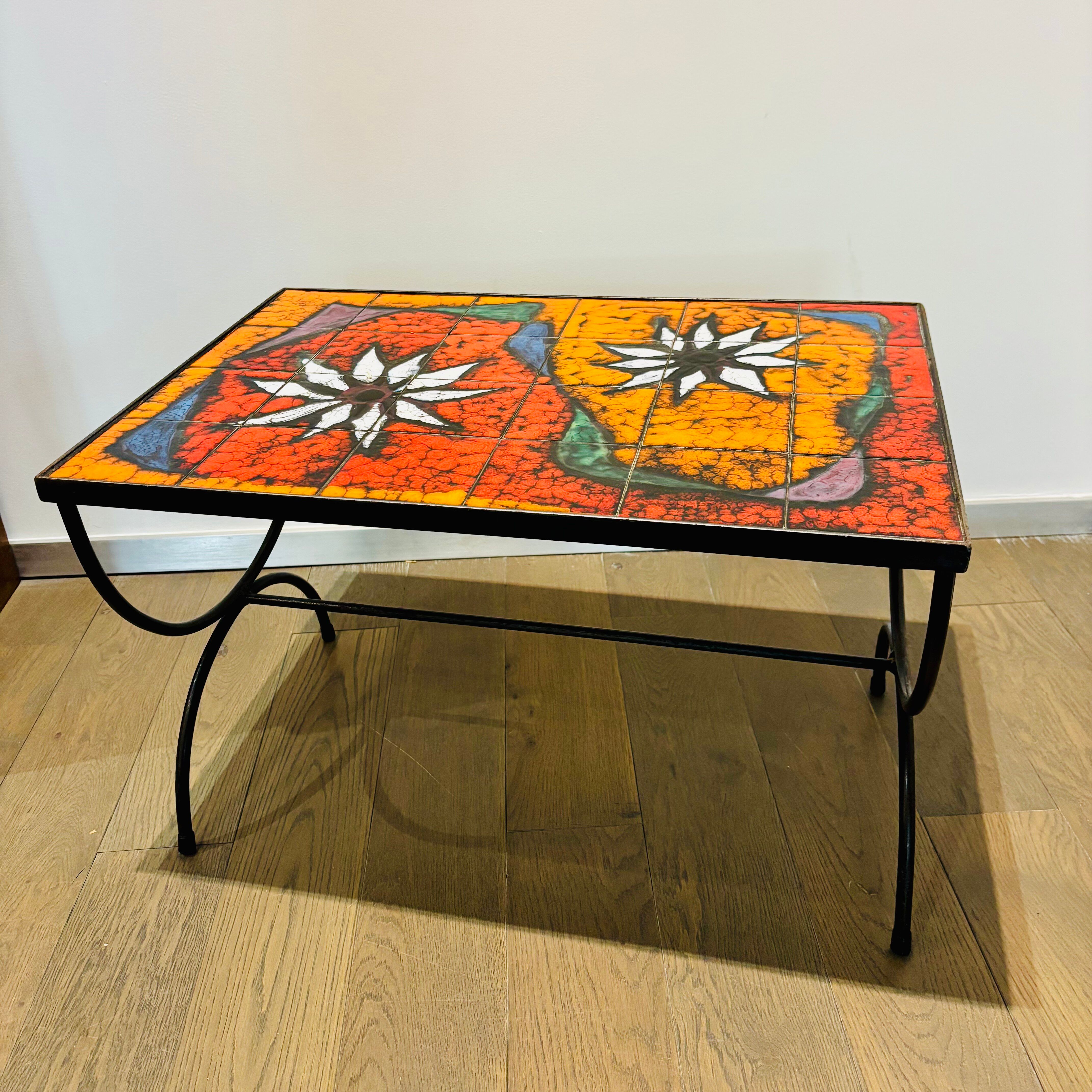 Coffee table / side table ceramic and wrought iron