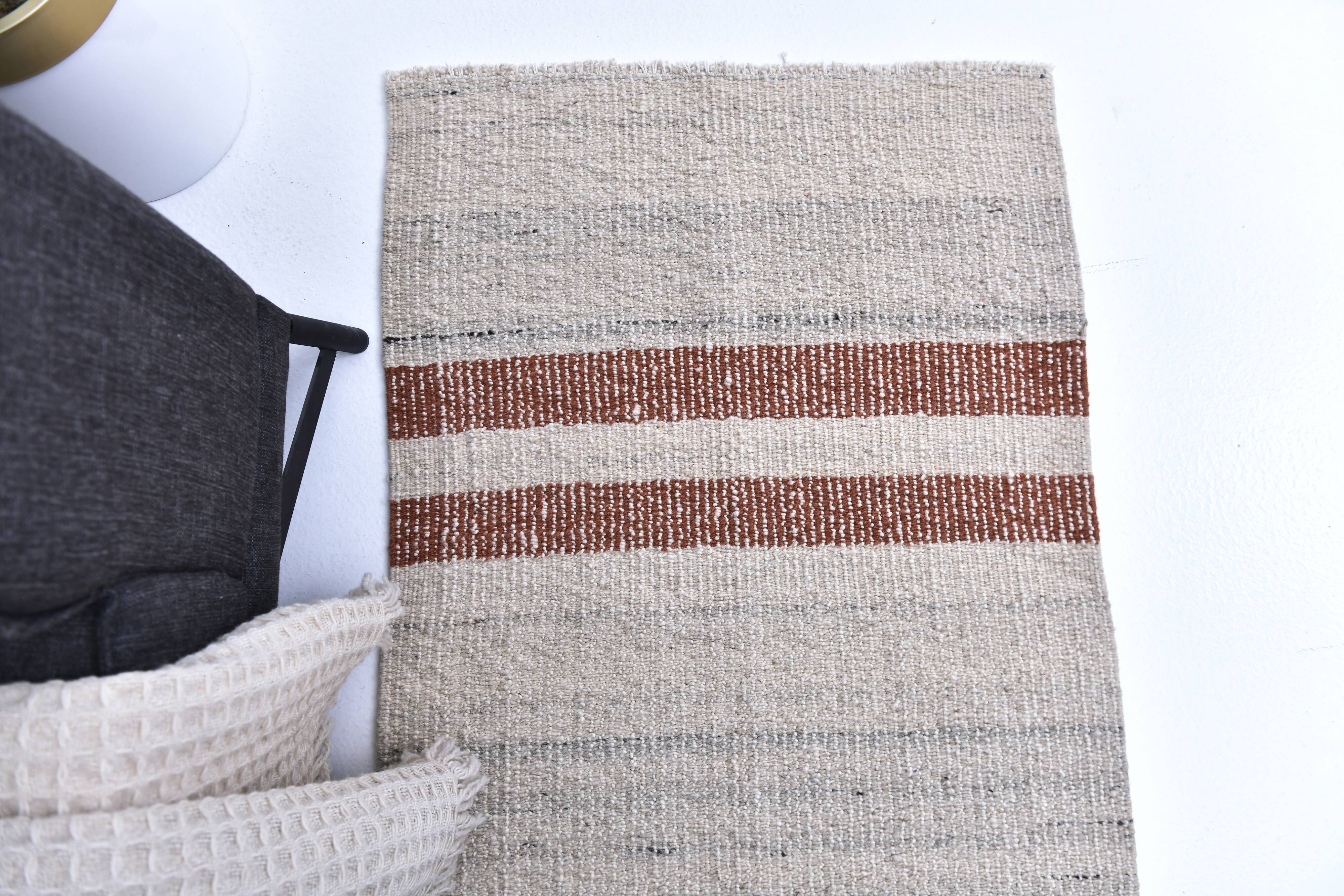 285x70 cm wool runner carpet, beige orange wool kilim carpet, vintage kilim