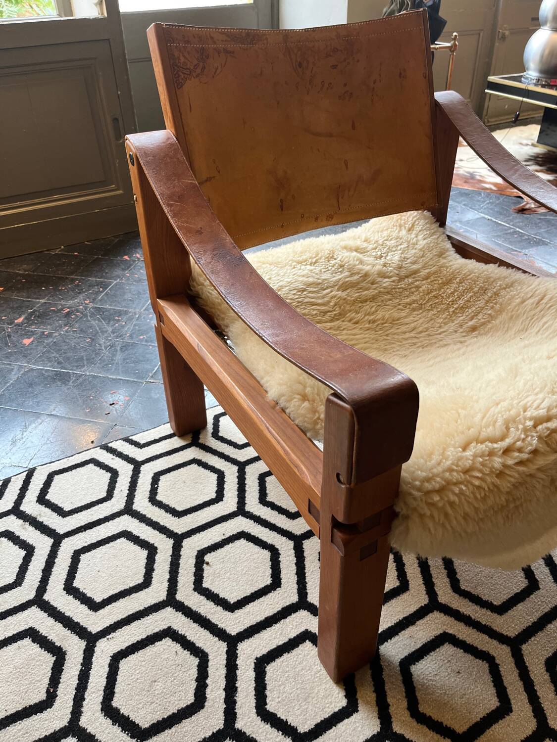 Pair of armchairs and a footrest Pierre Chapo 1960