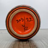 Sgraffito Scraffito enameled ceramic vase in green and orange colors - Year 1950