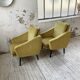 Paire de chauffeuses fauteuils vintage velours jaune