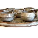 Enamelled stoneware tray and its 7 cups