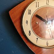 Clock formica vintage asymmetrical silent wall clock "SMI gilded wood"