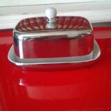 White and silver ceramic butter dish