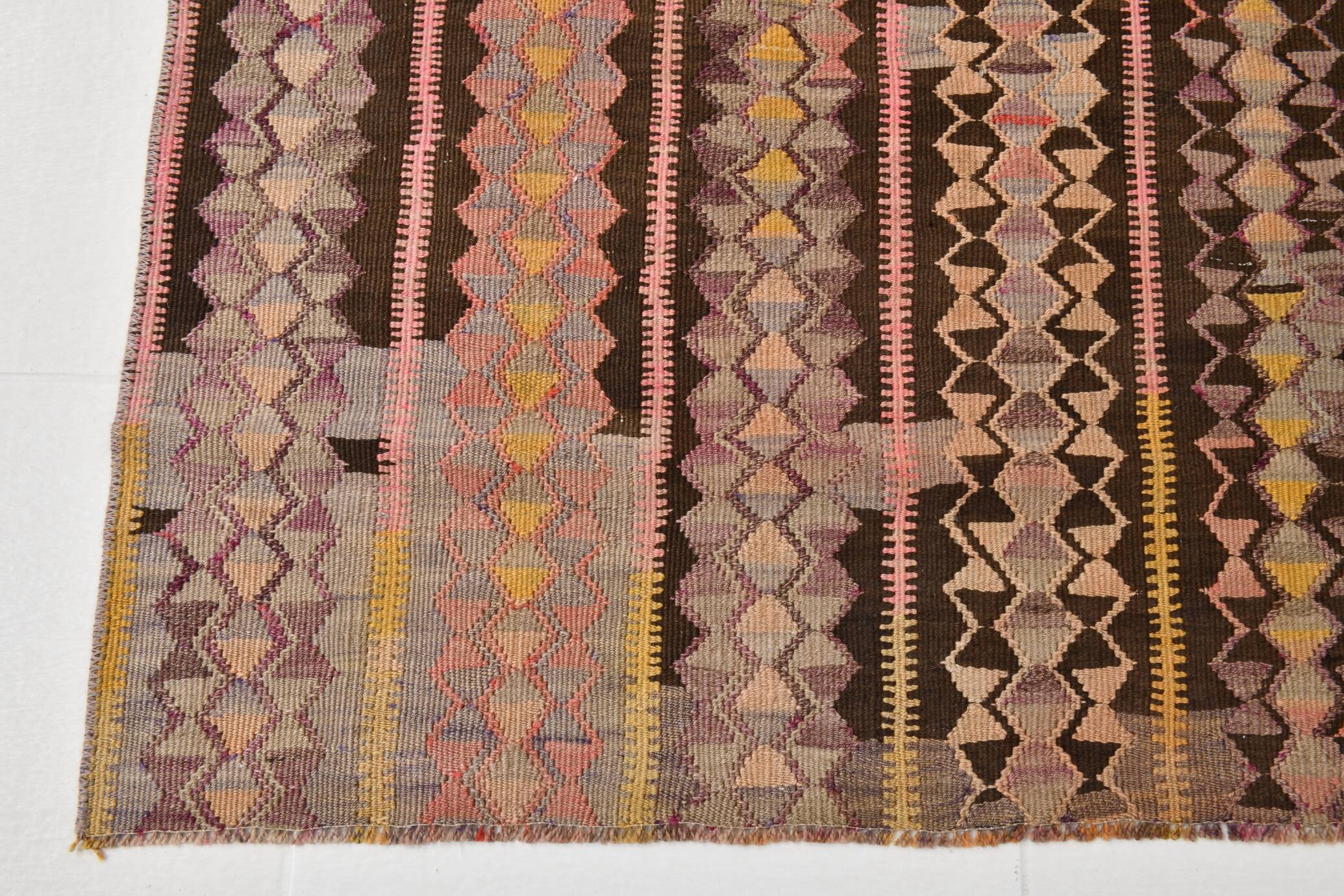 3x10 Pink & Brown Tribal Kilim Runner Rug, 88x313Cm