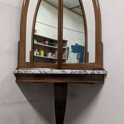 Console d'angle et son miroir Art déco en noyer, France vers 1920