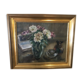 Tableau à l'huile sur toile décor floral signée H.Bossut