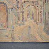 French school 20th century "the old village and its church" watercolor, circa 1935