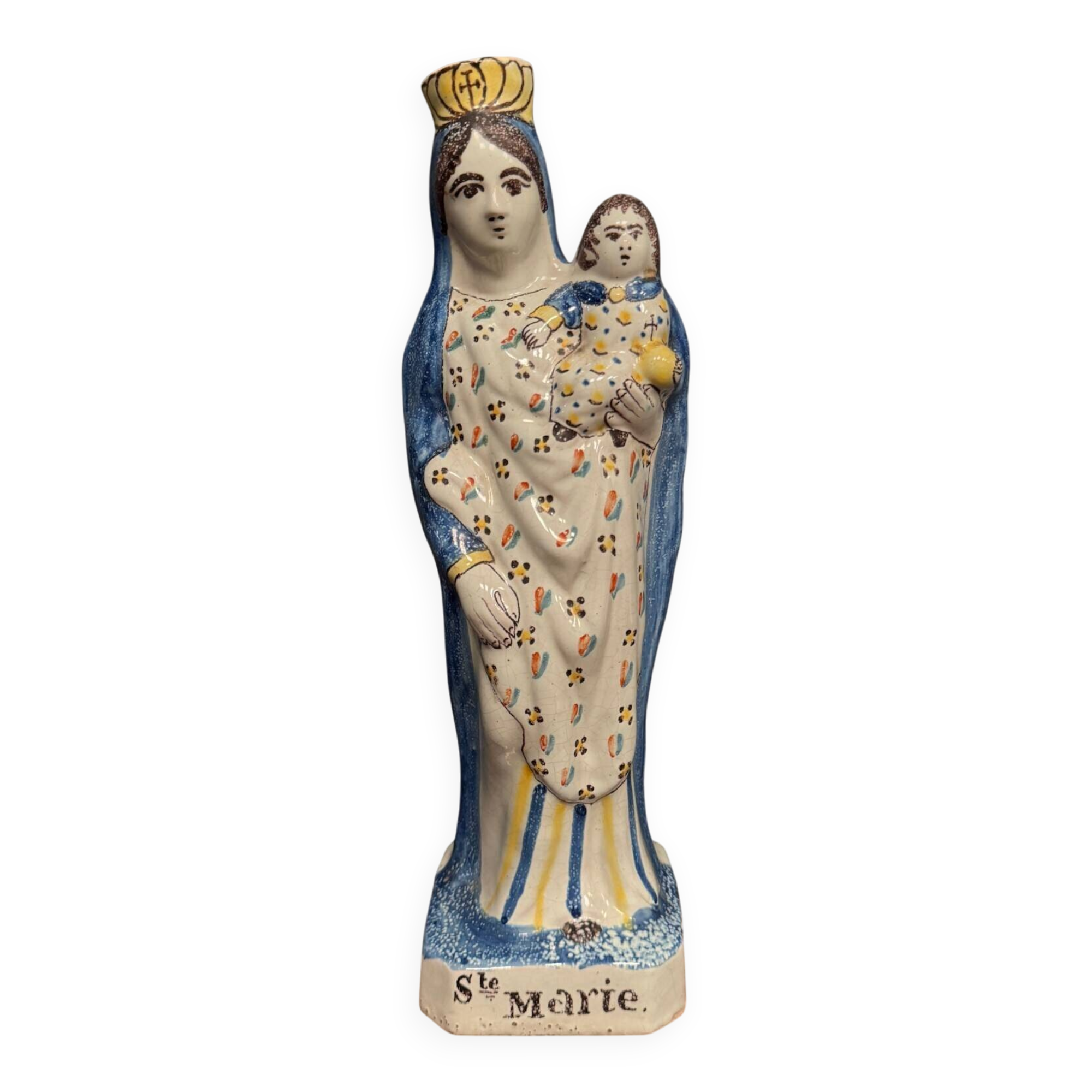Virgin giving birth in 19th century earthenware St. Mary