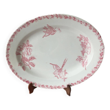 Plat de forme ovale à décors d’oiseaux et de fleurs en faïence d’Onnaing signé en creux