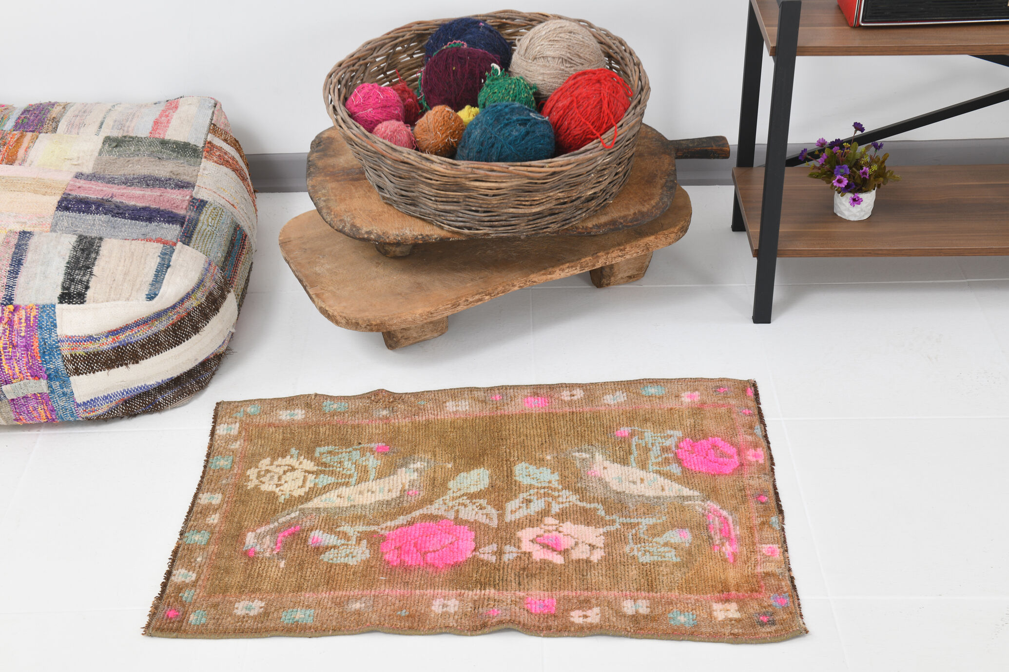 2x3 Brown and Pink Door Mat Rug, 88x56Cm FREE SHIPPING