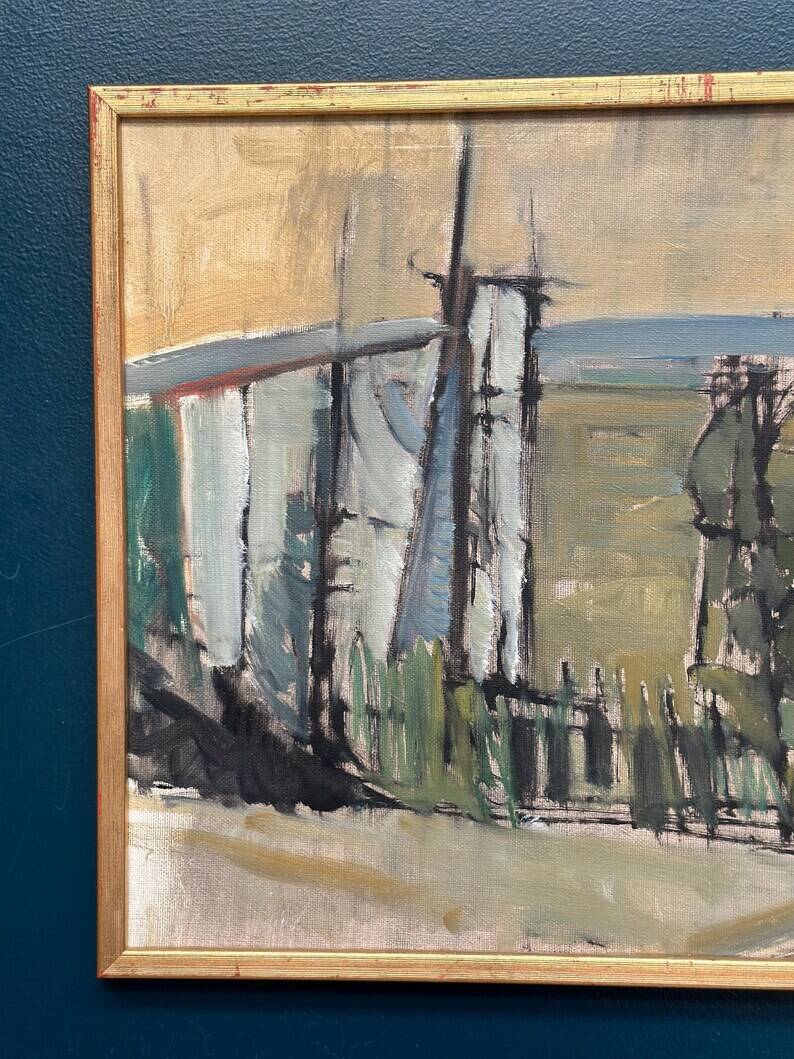 Original Swedish Oil on Canvas – “Abstract Landscape” by S. Hamlet – Dated 1960 – Vintage and Framed – 66 × 48 cm (26" × 18.9")